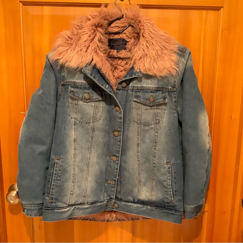 Rachel Rachel Roy Pink Faux Fur Denim Jacket Size XL